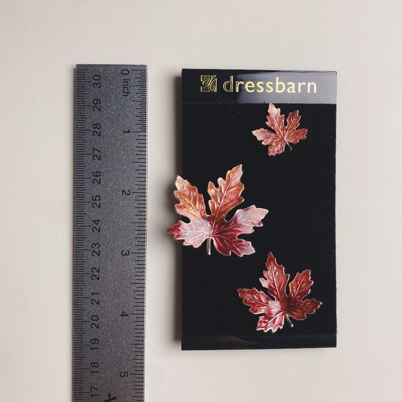 Set of 3 Red Orange Ombre Enamel Fall Autumn Leaf Silver Tone Scatter Tack Pins - Picture 11 of 12